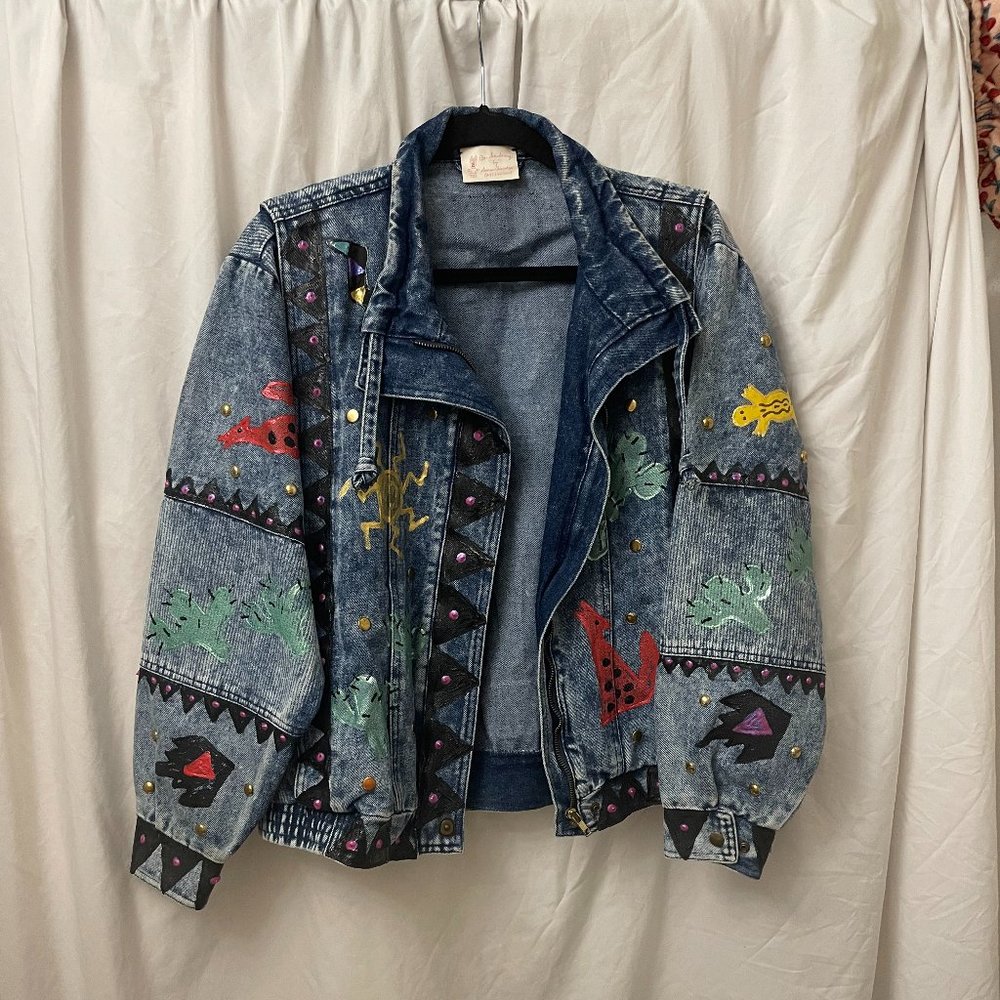 Painted Denim Southwestern Bomber Jacket